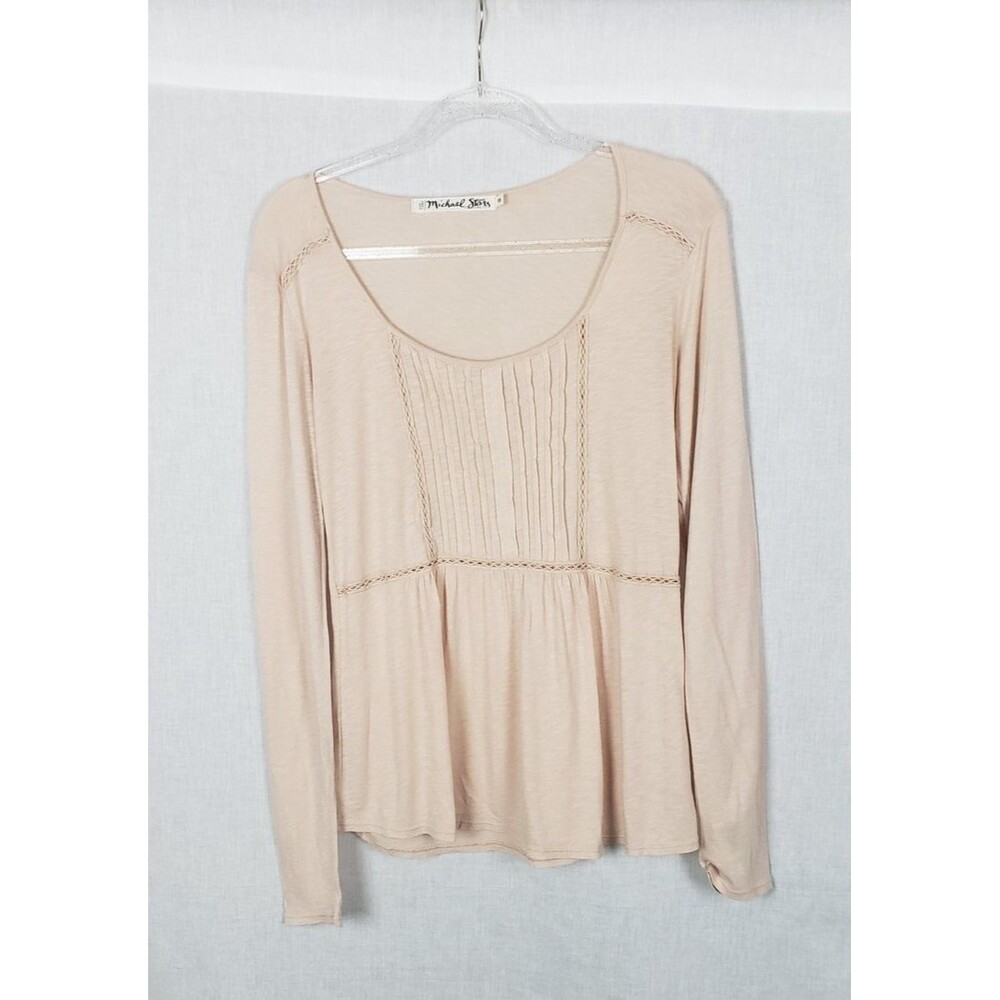 Michael Stars Blouse Top OS Beige‎ Pintuck Babydoll Elena Gilbert Bella Swan Y2K